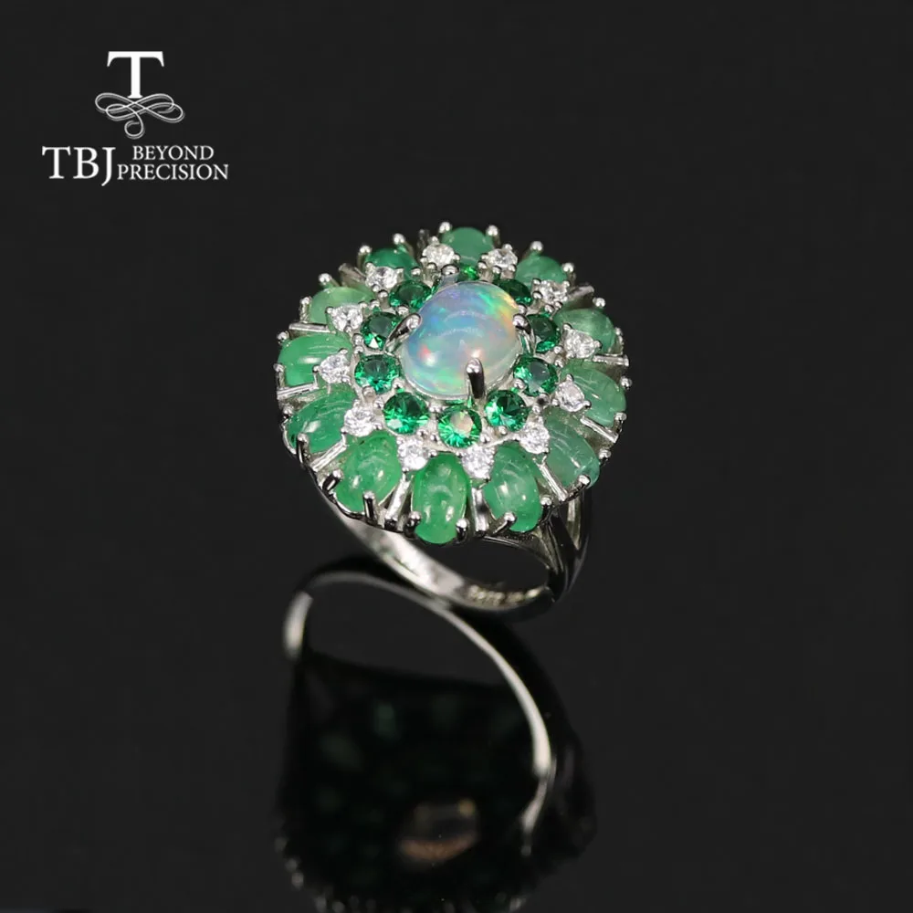 Luxury design Natural Opal Emerald Ring 925 sterling silver Fine jewelry women anniversary party gift