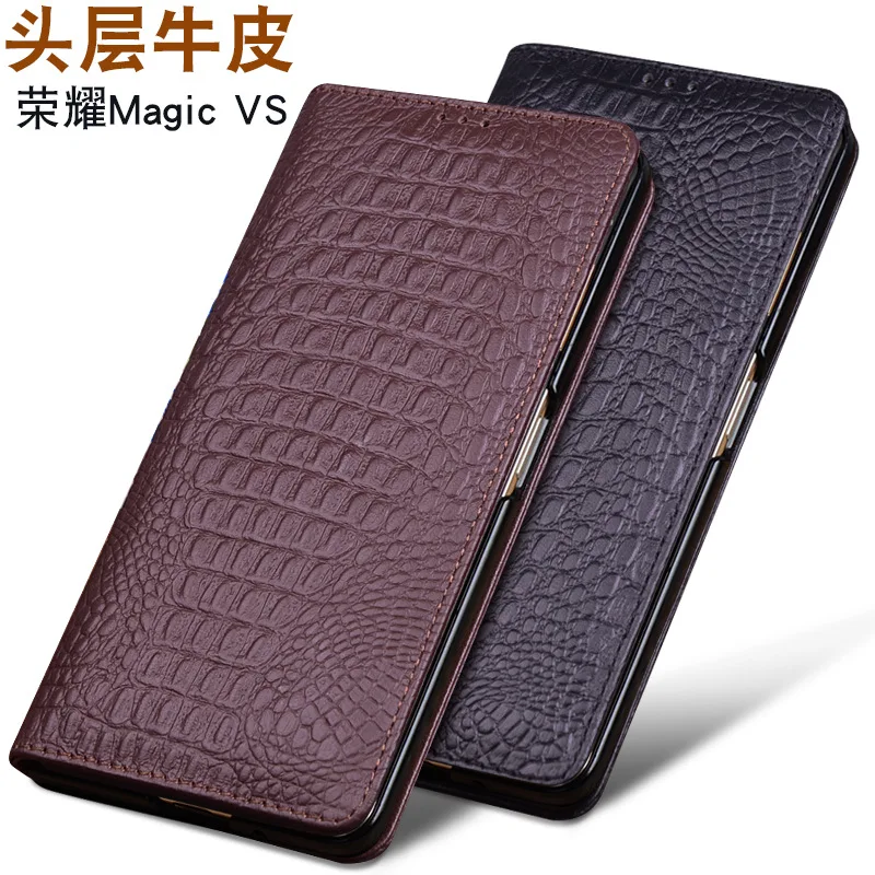 

Luxury Genuine Lluxury Genuine Leather Magnet Clasp Phone Cases For Honor Magic Vs Kickstand Holster Cover Case