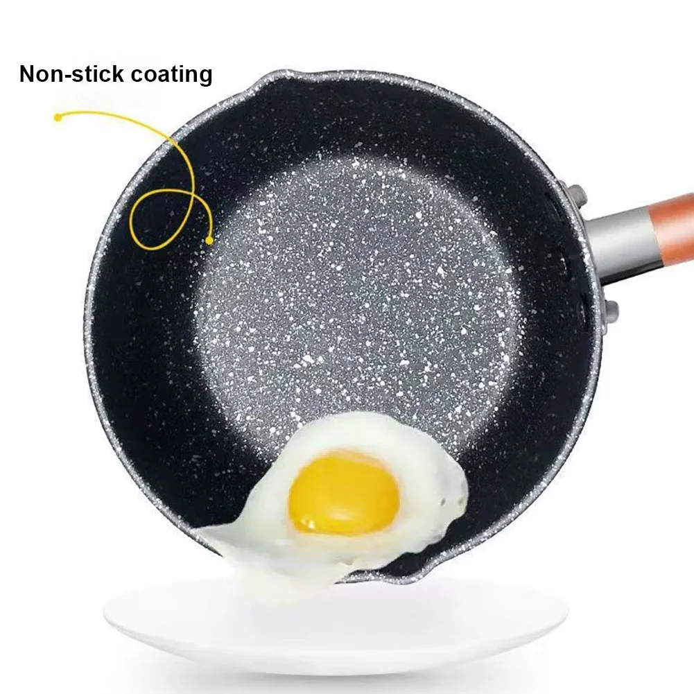 Non-Stick Sauce Pan Cooking Pot with Pour Spout Stick Proof Sauce Pan Wooden Handle 14cm for Induction Cooker Gas Stove