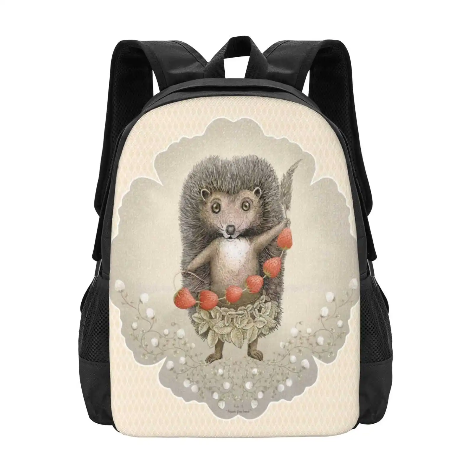 Animal Hedgehog Strawberry School Bags Travel Laptop Backpack Hedgehog Wild Strawberry Strawberries Wisp Animal Nature Forest