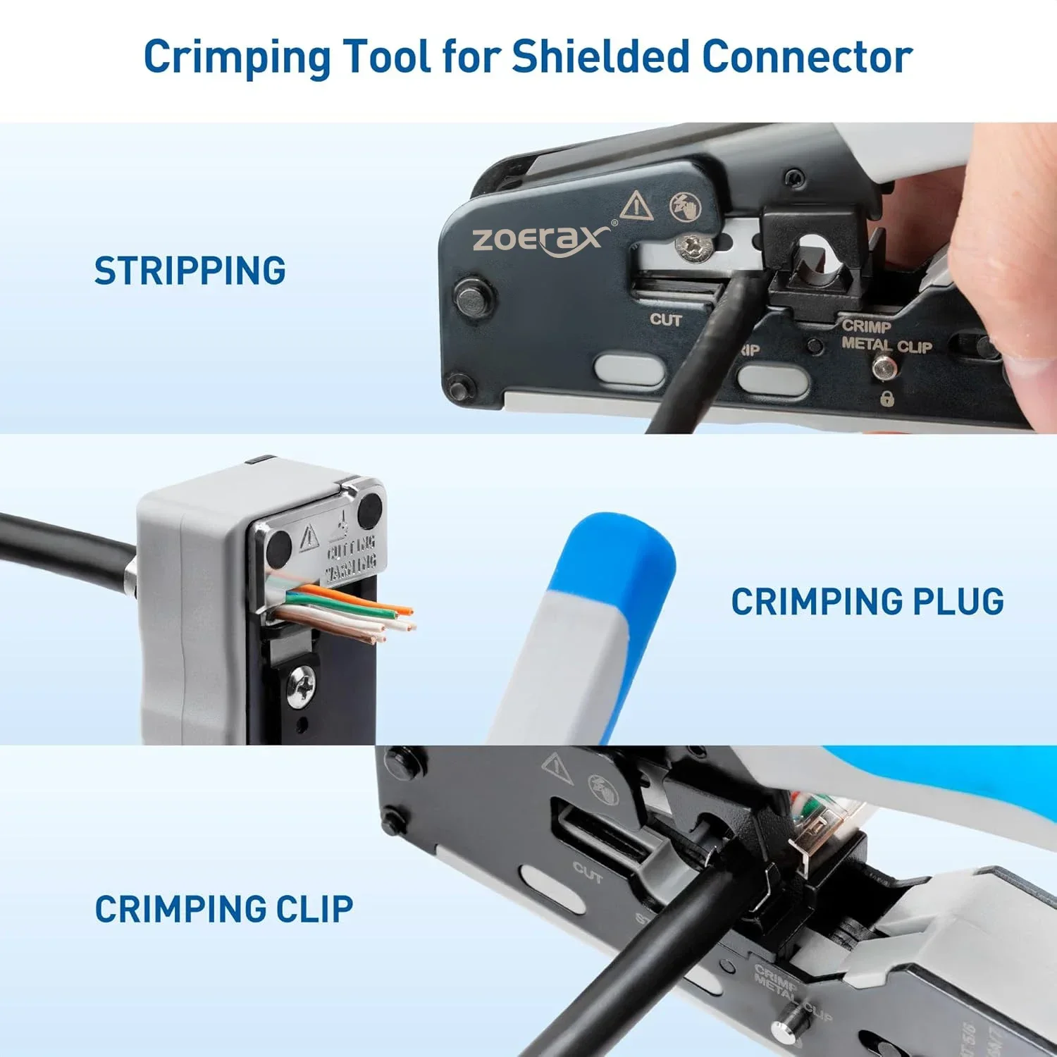ZOERAX RJ45 Ethernet Crimping Tool for CAT8 Cat7 Cat6a Cat6 Cat5e Ethernet Connectors with wire stripping and cutting functions - view 3