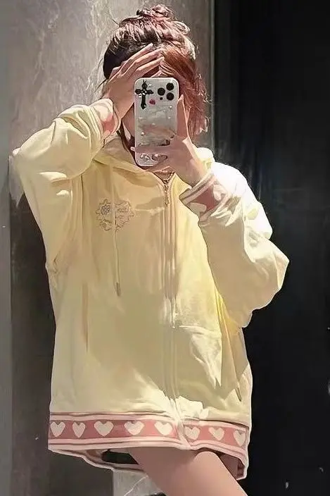 

Japan Niche Design Hooded Sweatshirt For Women New Casual College Style Sweet Girl Hoodie Loose Zipper Jacket Top