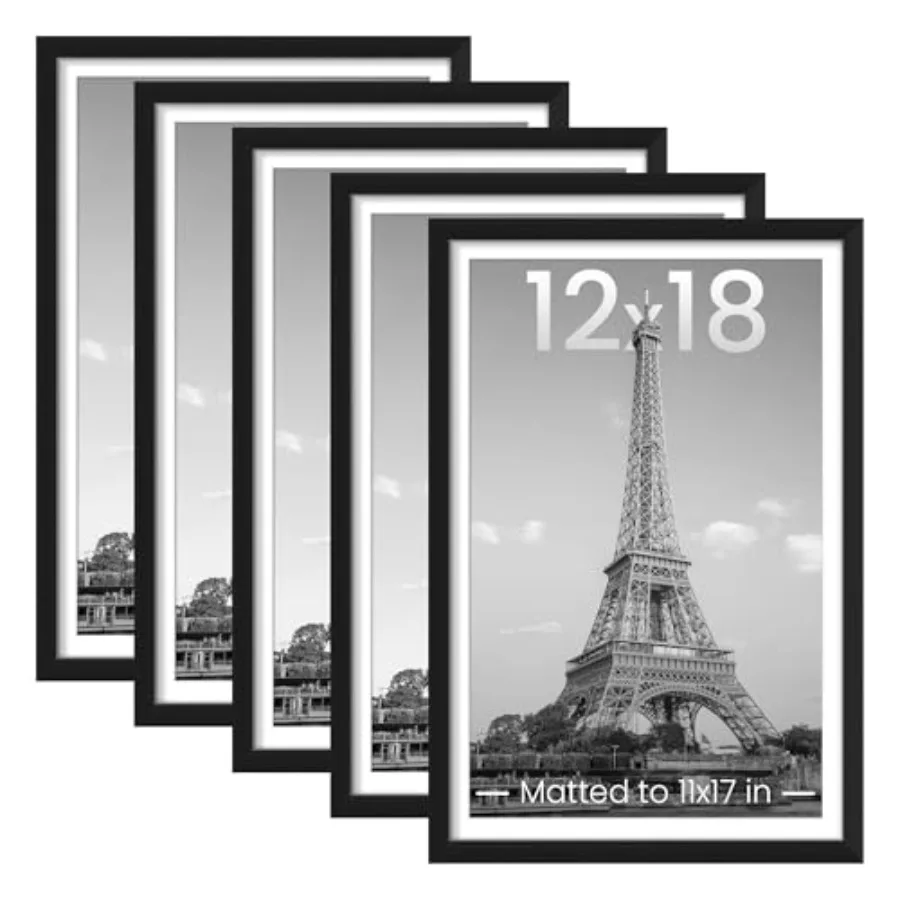 

Набор из 5 черных рамок для картин 12x18 дюймов, для демонстрации фотографий 11x17 дюймов с паспарту или 12x18 дюймов без паспарту, для настенных галерей и постеров
