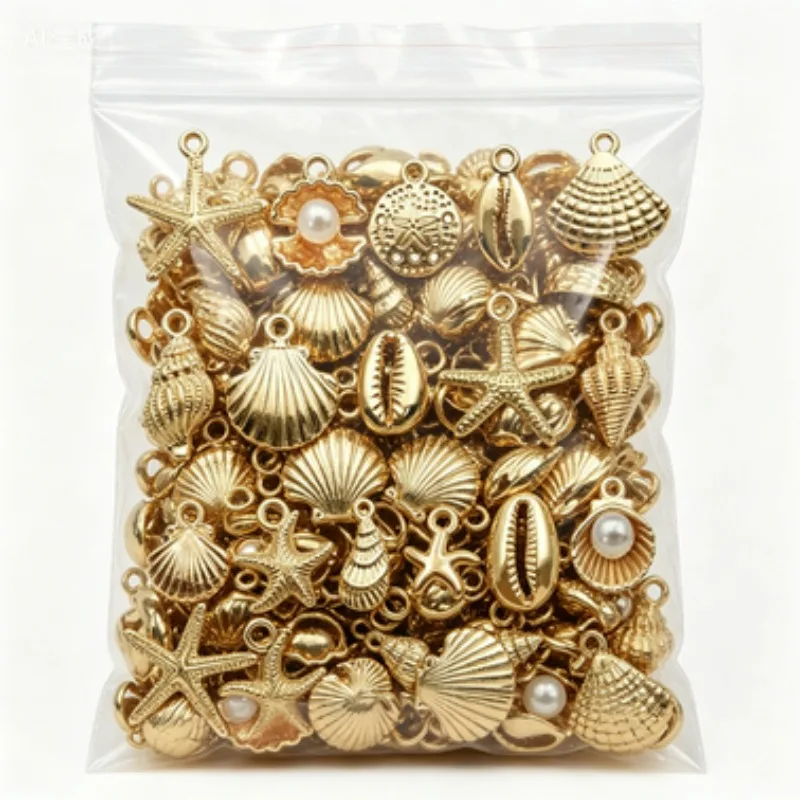 20pcs Gold Color Ocean Shell Conch Starfish Charms for Jewelry Making Necklace Key Chain Phone Chain DIY Materials Colorfast