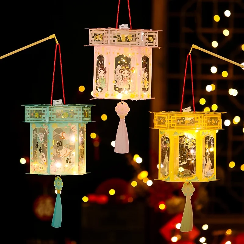 1PCS Chinese Lanterns Retro Jade Rabbit Portable Lanterns Handmade DIY Luminous Mid-Autumn Festival Stage Performance Props Gift
