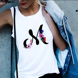 여성 조끼 탱크 탑 캐미솔 패션, 26 글자 인쇄 커플 티셔츠, 하라주쿠 캐주얼 민소매 라지 사이즈 스트리트웨어, 여름