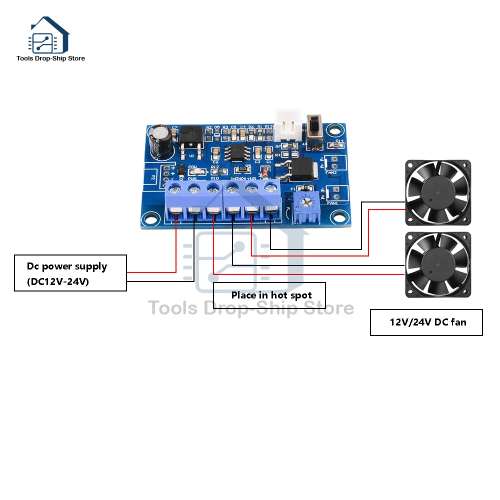 DC12V 24V 4A Fan Temperature Control Module PWM Thermostat Speed Governor DC Fan Intelligent Speed Regulator with 50CM Line