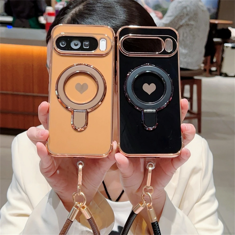 حافظة فاخرة أنيقة بحلقة مغناطيسية لهاتف جوجل بيكسل 10 9 برو XL 8 A مع سوار معصم محمول غطاء مقاوم للصدمات