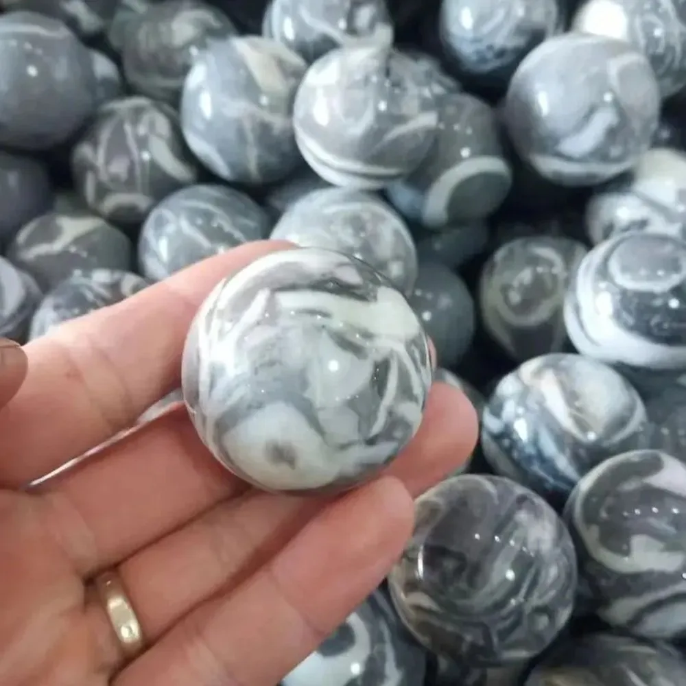 Natural Carved Shell Jasper Quartz Sphere 3.5-4.5cm Thousand Eye Stone Crystal Ball for Reiki Meditation & Hand Massage