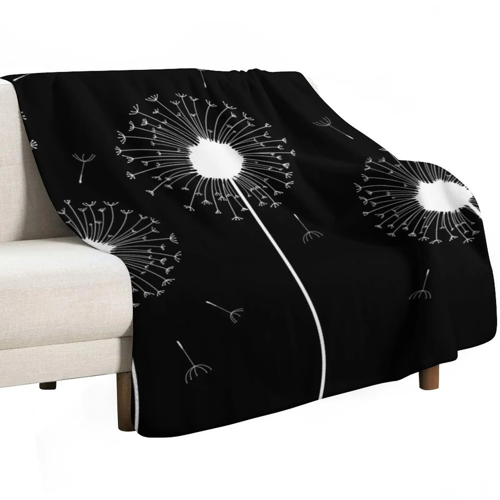 White Dandelion Pattern Throw Blanket All Weather Soft Throw Blanket for Sofa