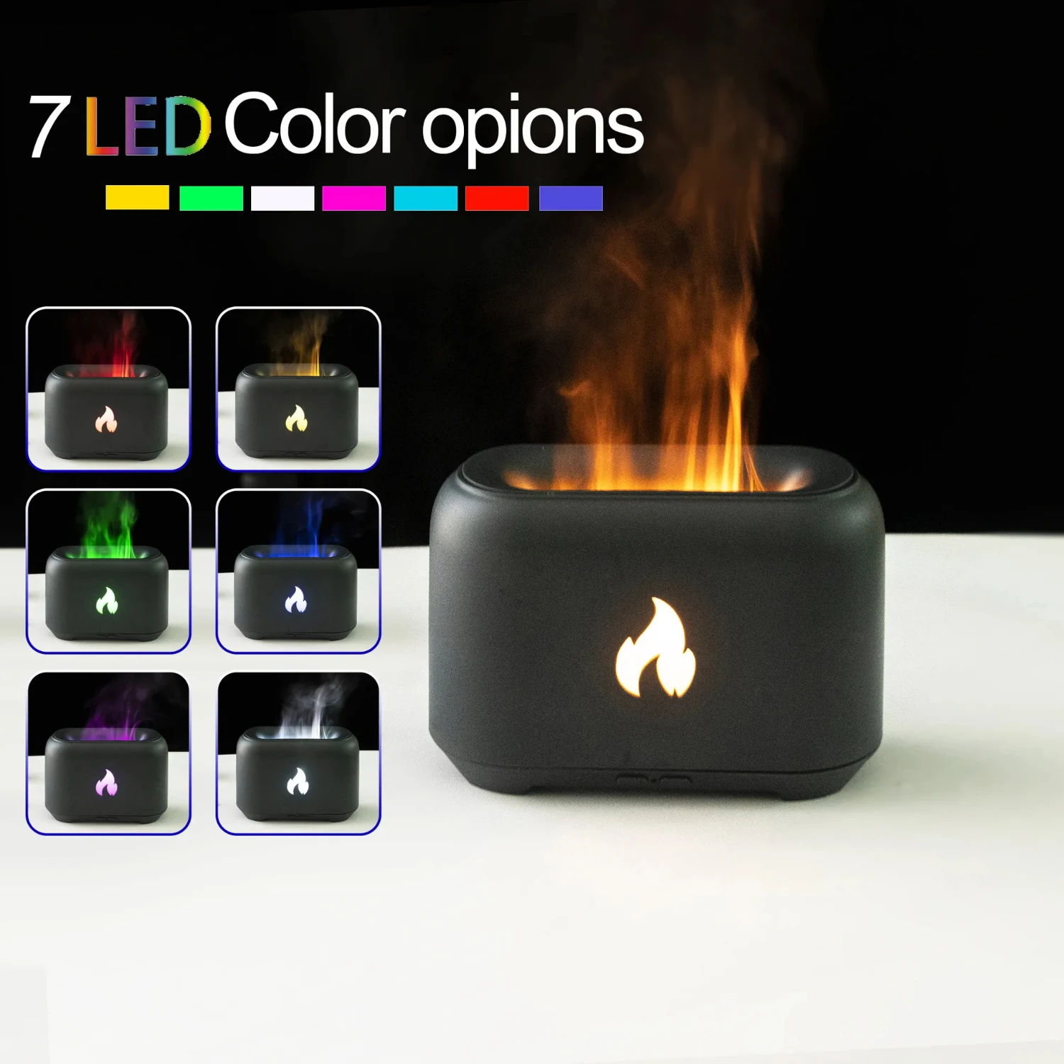 New Colorful USB Plug-in Air Humidification Diffuser with 7 Simulation Flames for Office: Ultrasonic Aromatherapy Device for Rel