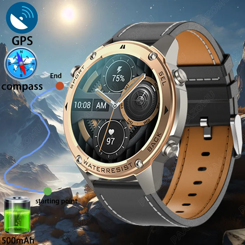 

New Men's Fashion Smart Watch AMOLED Screen GPS Compass 170+Sports Mode 500mA Large Battery 5ATM Outdoor Waterproof Smart Watch