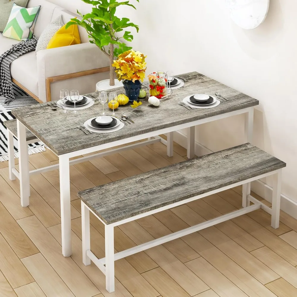 Dining Room Table Set for 4, Modern Kitchen Table Set for 4 with 2 Bench for Small Kitchen and Dining Room Furniture