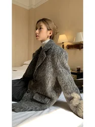 Celebrity Boutique Woolen Suit Jacket for Women, Autumn/winter Thick High-end Design Gray Short Wool Coat High Quality Fashion