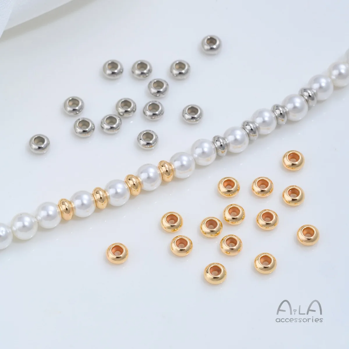 4mm Silicone Positioning Spacer Beads Gold Plated Outer Ring DIY Pearl Crystal Bracelet Necklace Jewelry Findings