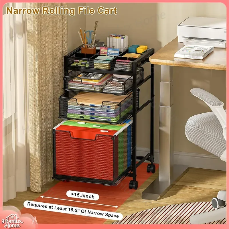 Cross Border Storage Document Trolley Under Desk Filing Cabinet with DIY Baffle Home Office Metal Multi Function Rolling Cart