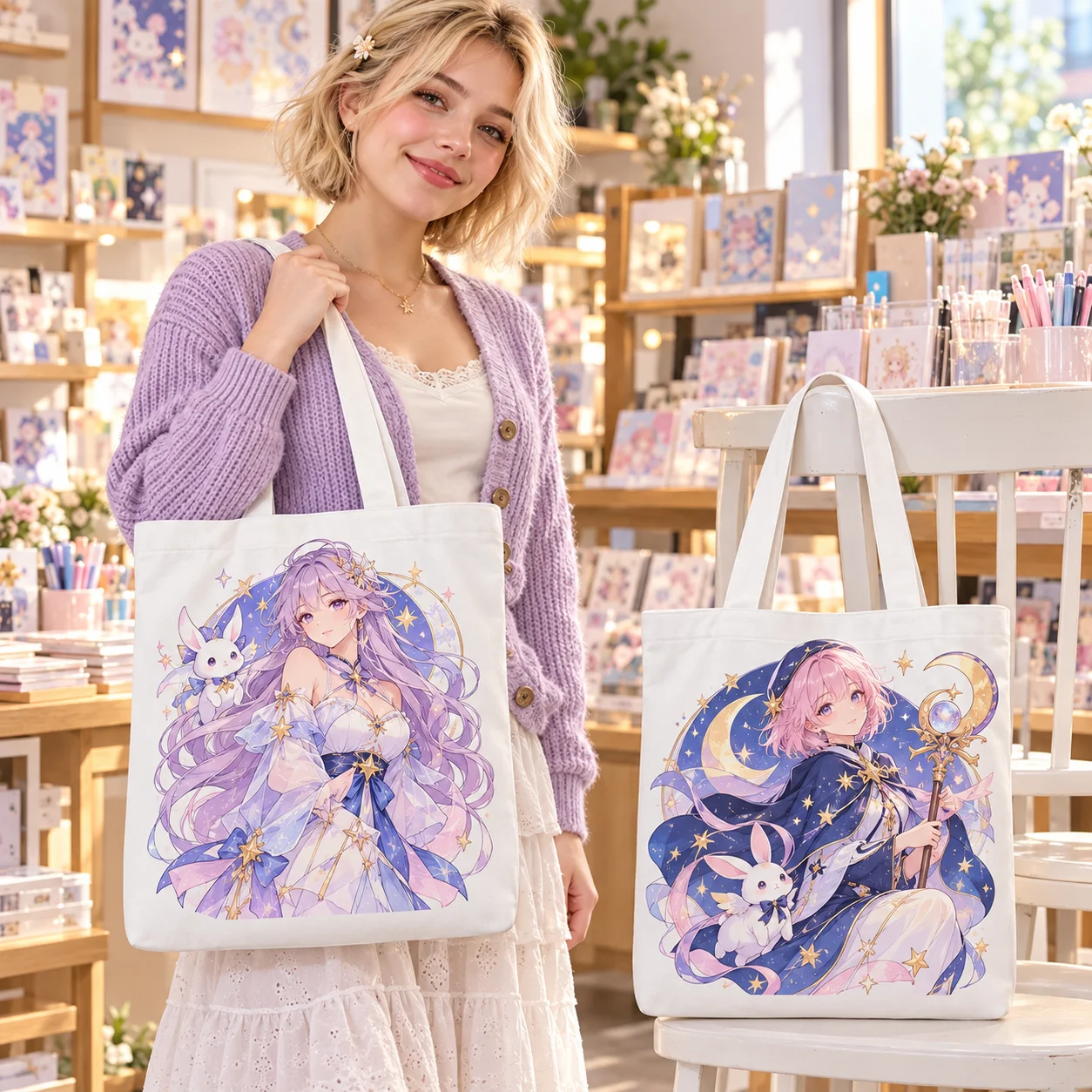 Custom Print White Canvas Tote Bag 35*40cm Double Side Partial Printing Personalized Custom Image Shoulder Shopping Bag Reusable