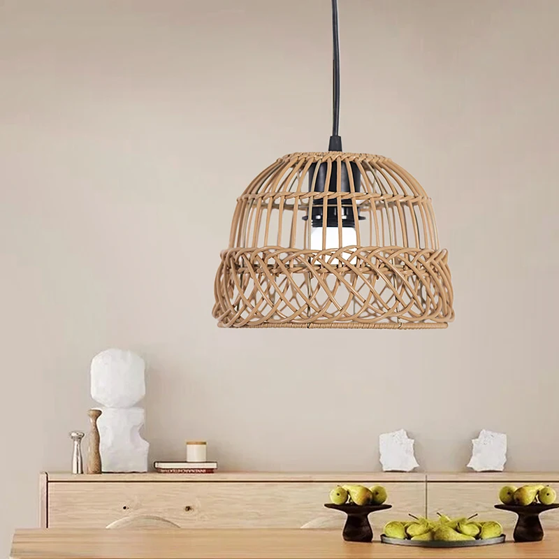 Ręcznie tkany rattanowy abażur wisząca osłona lampy żyrandol wisiorek osłona na światło akcesoria dekoracyjne salon sypialnia Home Decor