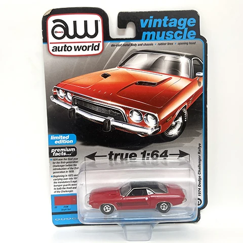 Auto World 1/64 AW Dodge Challenger Vintage Muscle Red Die-cast alloy car model toy collection Children gift