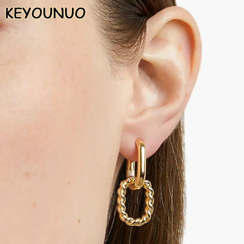 

KEYOUNUO Simple Gold Plated Drop Earrings For Women Smooth Twisted Hoop Dangle Earrings Fashion Party Wedding Jewelry Wholesale