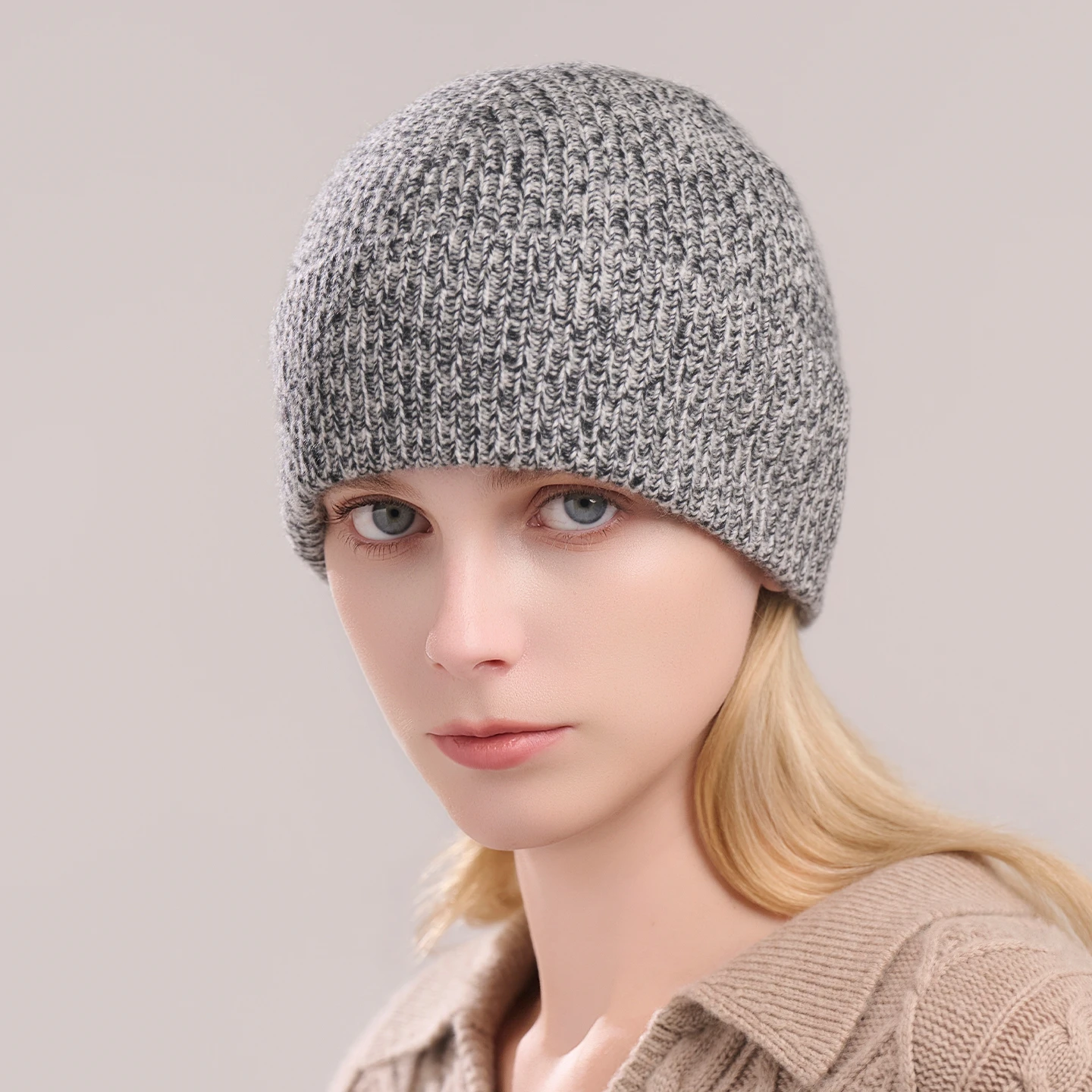 Winter Hat,100%Cashmere Beanie for Women Outdoor Casual Soft Warm Caps Fashion Speckled Ribbed Knitted Cuffed Beanies Hats