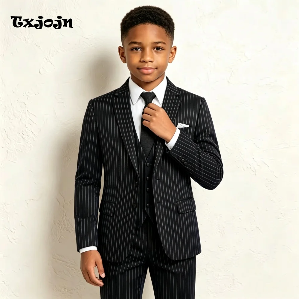Classic Boys Suit Striped Jacket Pants Vest 3 Piece Set Formal Blazer for Kids Wedding Tuxedo Suits 2-16 Years Custom Clothes