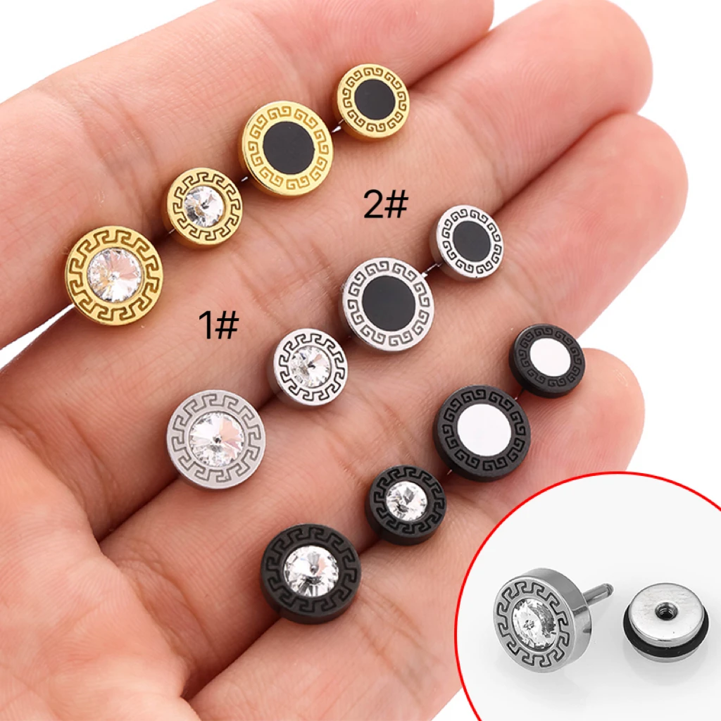 1Pc Rock Hip Hop Iced Out Stud Earring for Men Male Round Gold Silver Black Color Piercing Ear Accessories Hiphop Trend Jewelry