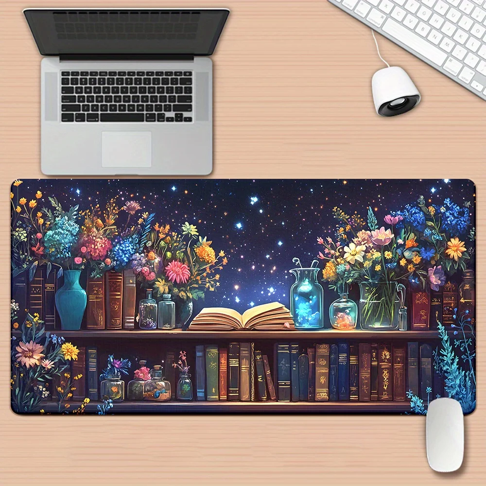 

[Коврик для мыши в стиле ретро с книжной полкой] Коврик для игровой мыши и настольный коврик в стиле ретро Magic Bookshelf Design XXL — 1 шт., нескользящая резиновая основа с HD-печатью,