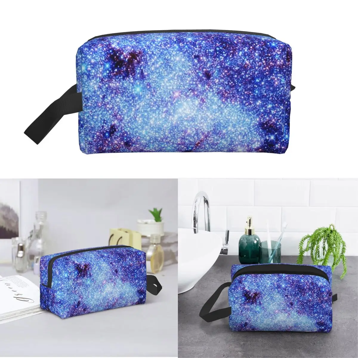 Galaxy Sparkle Stars Periwinkle Blue Makeup Bag Cosmetic Organizer Storage Dopp Kit Toiletry Cosmetic Bag for Women Beauty