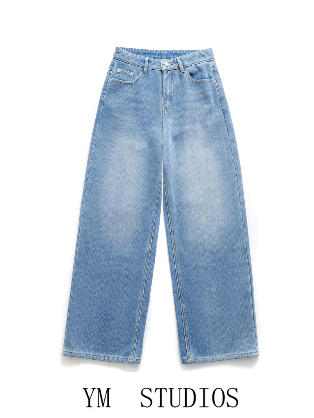 

American Sle High Waist Fce Lined Straight Leg Jeans Women's Winter Slimming Warm Wide Leg Long Pants Casual Cotton Stre...