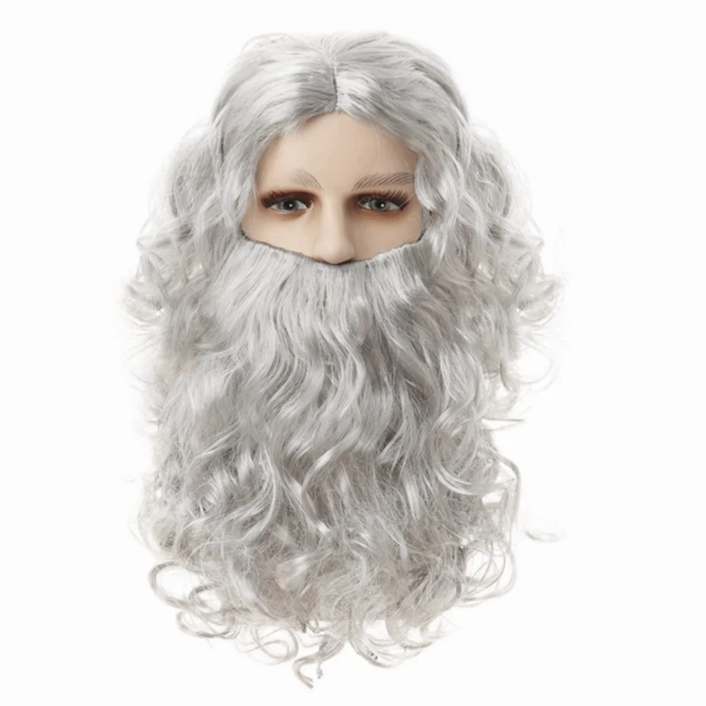 Weißer Bart Weihnachtsmann-Bart Perücke Langes Lockiges Haar Komplettes Set Weihnachtsmann-Bart-Perücke Europäischer Stil Feiertagsdekoration Bart- und Perückenset – Detail 6