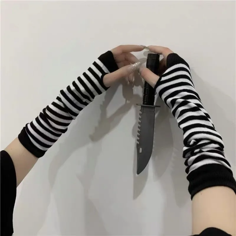 Y2K Black Punk Long Fingerless Gloves Cuff Women Men Ninja Sport Outdoor Hip-hop Gloves Elbow Mittens Cool Stretch Arm Warmer