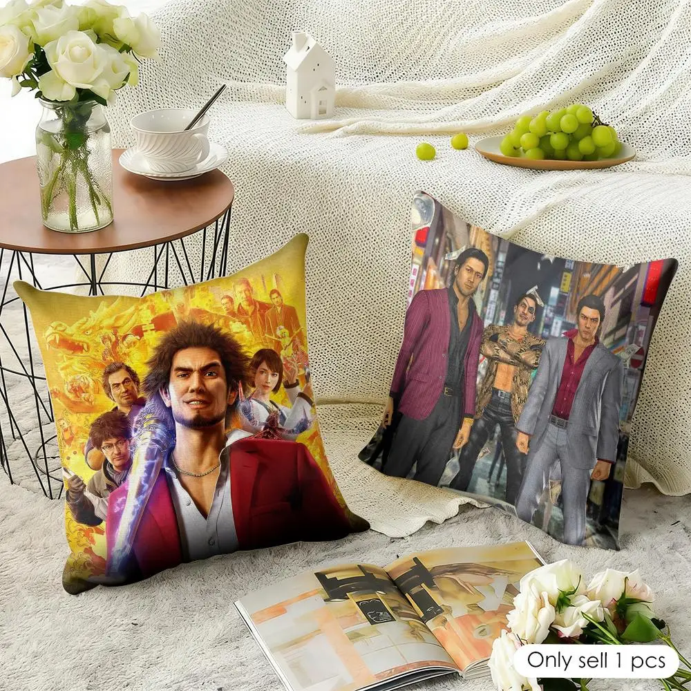 Video Game Y-Yakuza Like A Dragon Cushion Cover Natural Linen Organic Fabric Double-Sided Printing Breathable For Home Decor