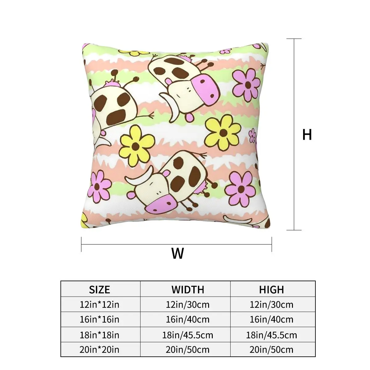 Funny Cartoon Cow Pattern Square Pillowcase Cushion Cover Pillow Case Throw Pillow Cover for Home Bedroom Car