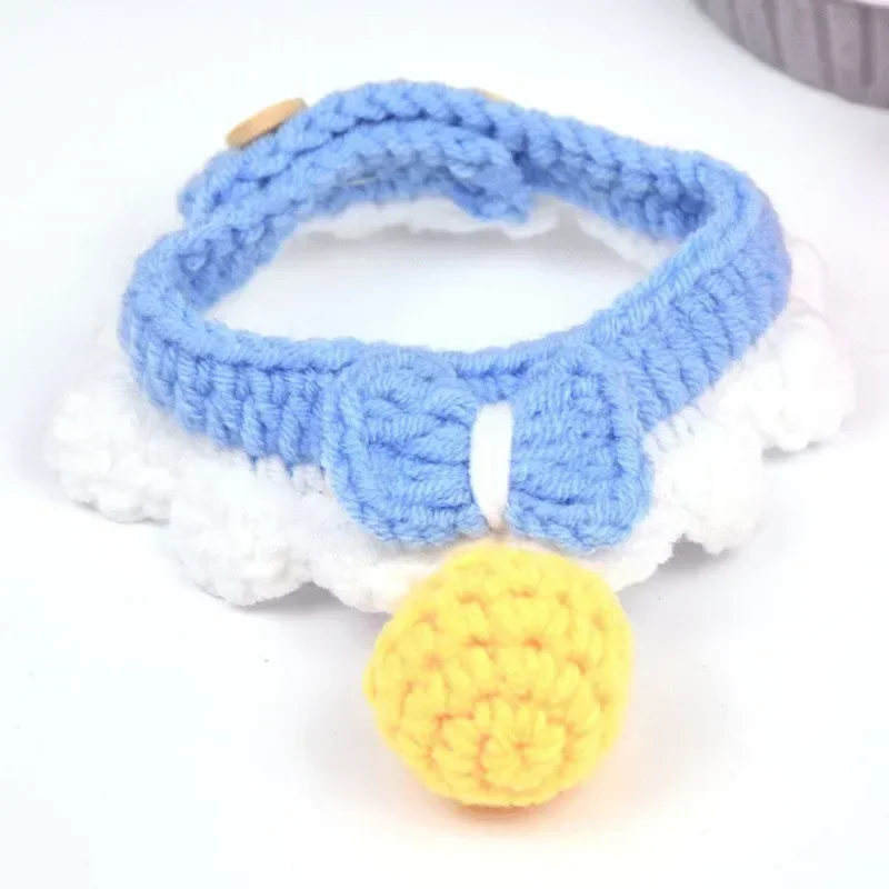 Knitting Pet Collars Cute Bow Bell Shape Knitted Scarf Handmade Dog Cat Collar Crochet Tie Adjustable Necklace Pet Accessories