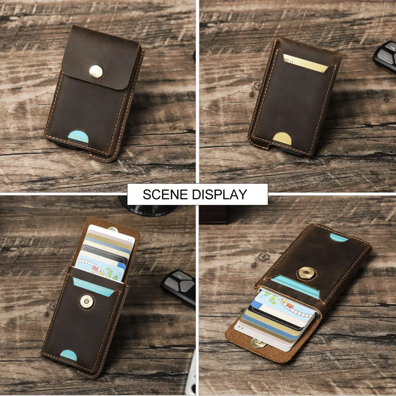 New Fashion Crazy Horse Cowhide Anti Theft Brush Leather High-end Automatic Box Casual Purse Fashion Trend Cover Card Bag Wallet