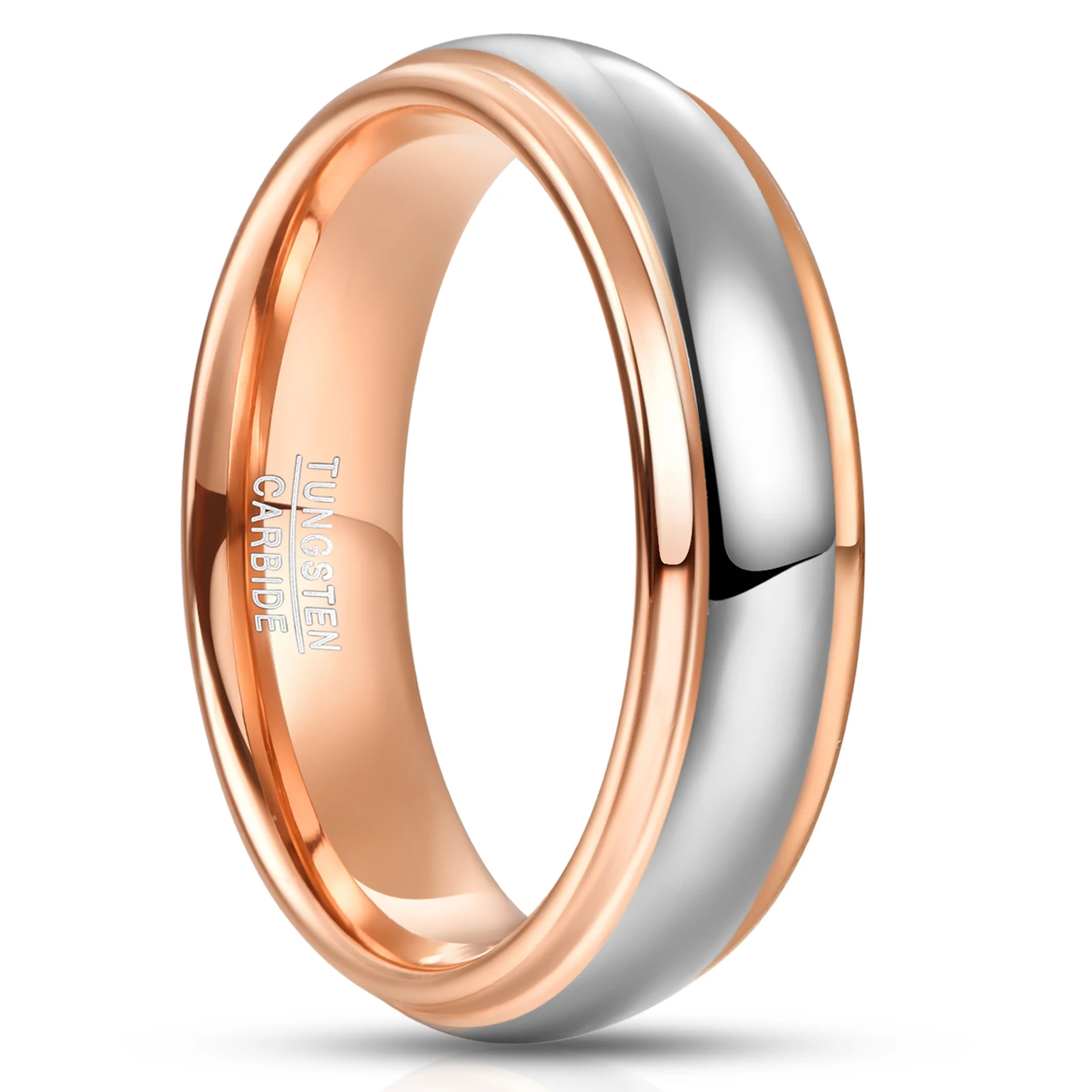 NUNCAD 4mm 6mm 8mm Domed Polished Step ROSEGold Color Tungsten Steel Ring Wedding Band Comfort Fit Tungsten Carbide Ring