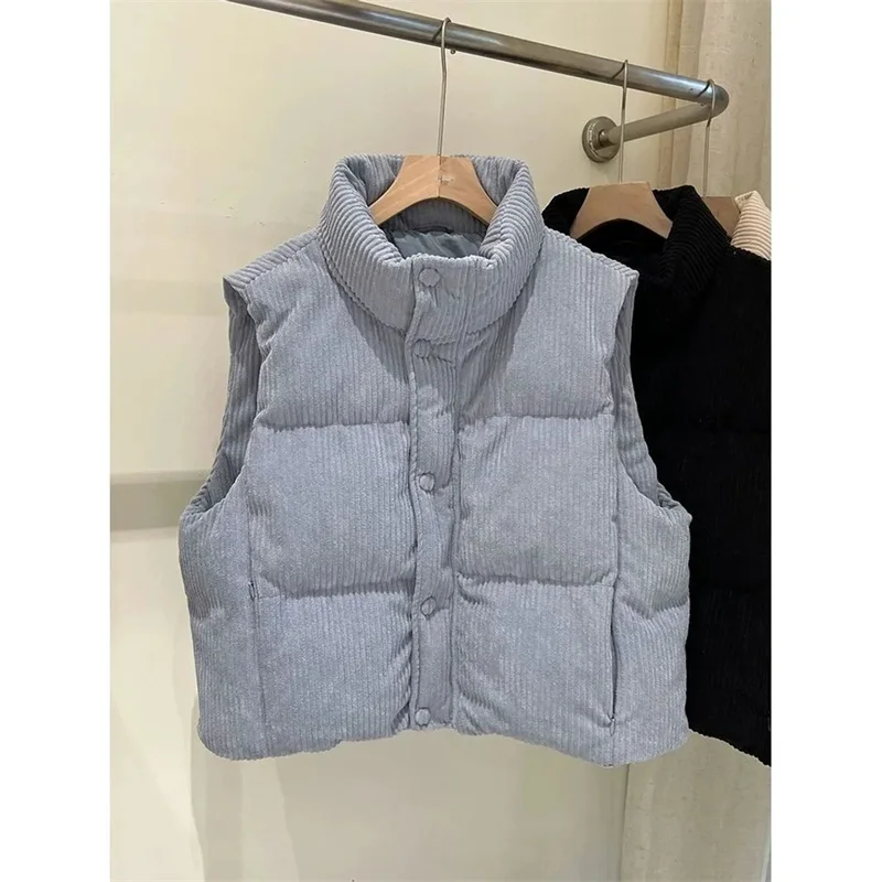 Gilet invernale da donna solido allentato colletto alla moda gilet lungo giacca imbottita in cotone gilet caldo antivento da donna