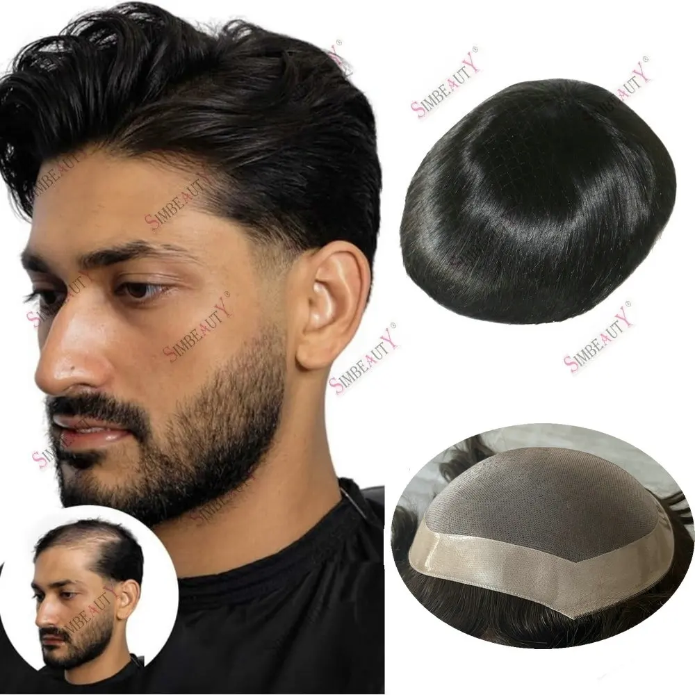 Peruca fina Mono e PU Base Toupee para homens, substituição do cabelo masculino, sistema de cabelo respirável, prótese capilar durável, cabelo humano