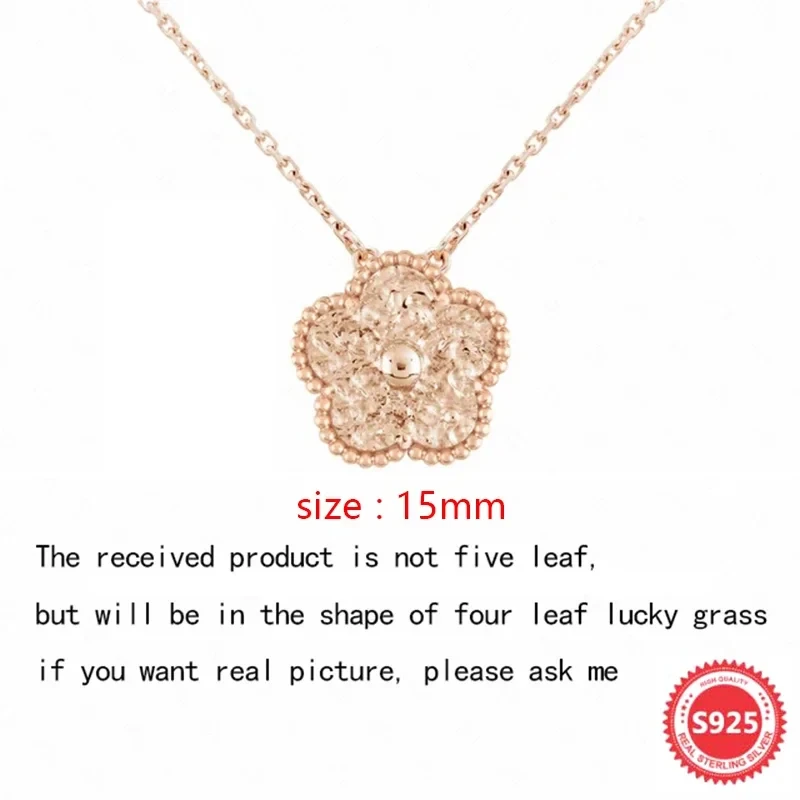 High Quality Stylish 925 Silver Vca Rose Gold Gemstone Set Pendant Necklace