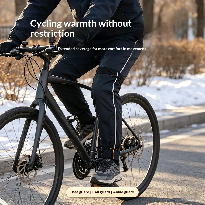 Winter Cycling Leg Warmers Thermal Fleece Lined Windproof Bike Knee Protector Side Zipper Reflective Bicycle Riding Leg Covers view 2