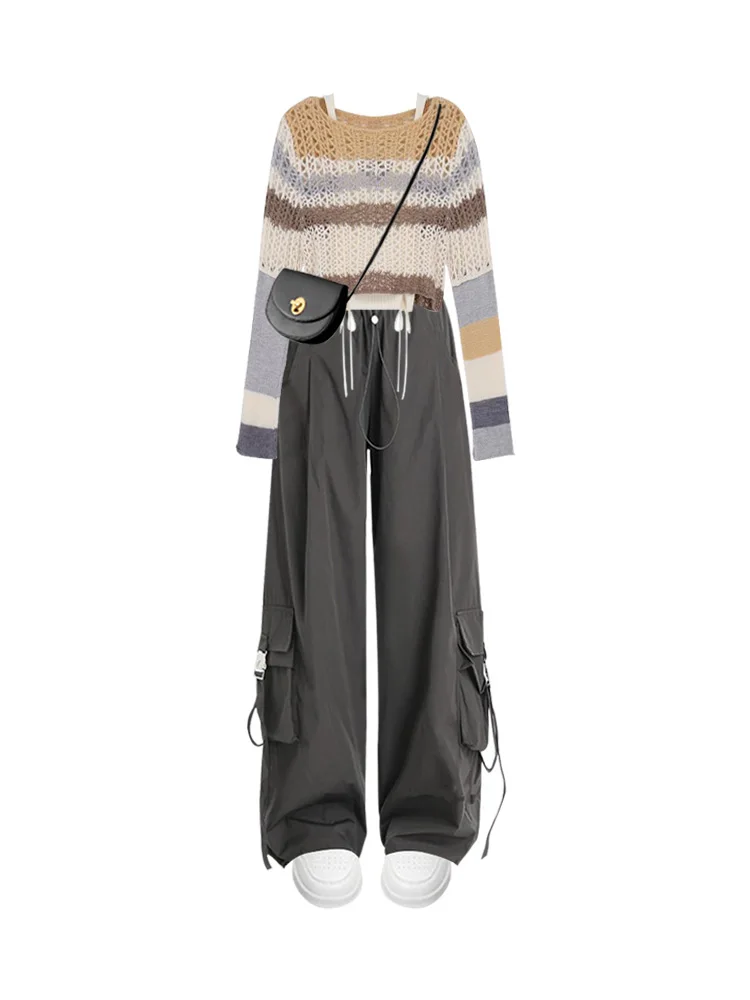 Damen Slim Fit Long Sve Gestreifter Strickpullover Lässige Vielseitige Herbst Neue Sle ey Freizeithose Passende Empfindlichkeit...