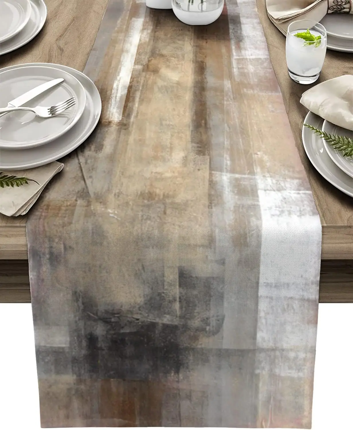 

Abstract Art Brown Oil Painting Linen Table Runner Dresser Scarves Farmhouse Kitchen Dining Table Runners Holiday Party Decor