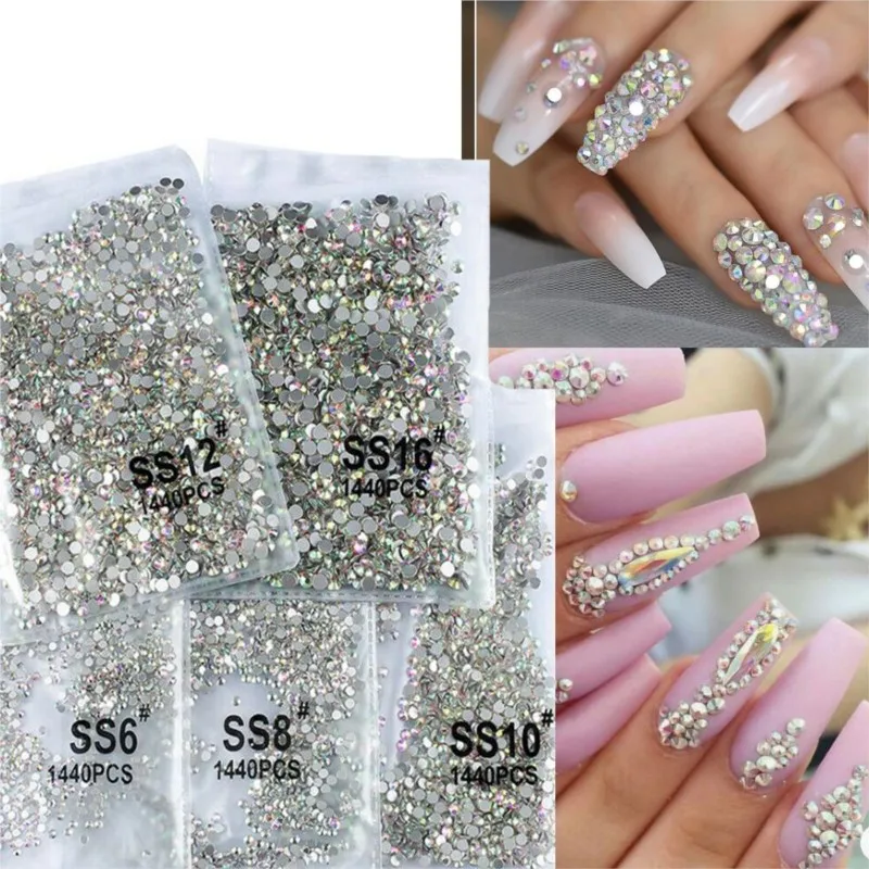 

1440Pcs Crystal AB Non Hotfix Rhinestone FlatBack Strass Diamond Nail Art Decoration SS3-SS16 Glitter Stone Manicure Accessories