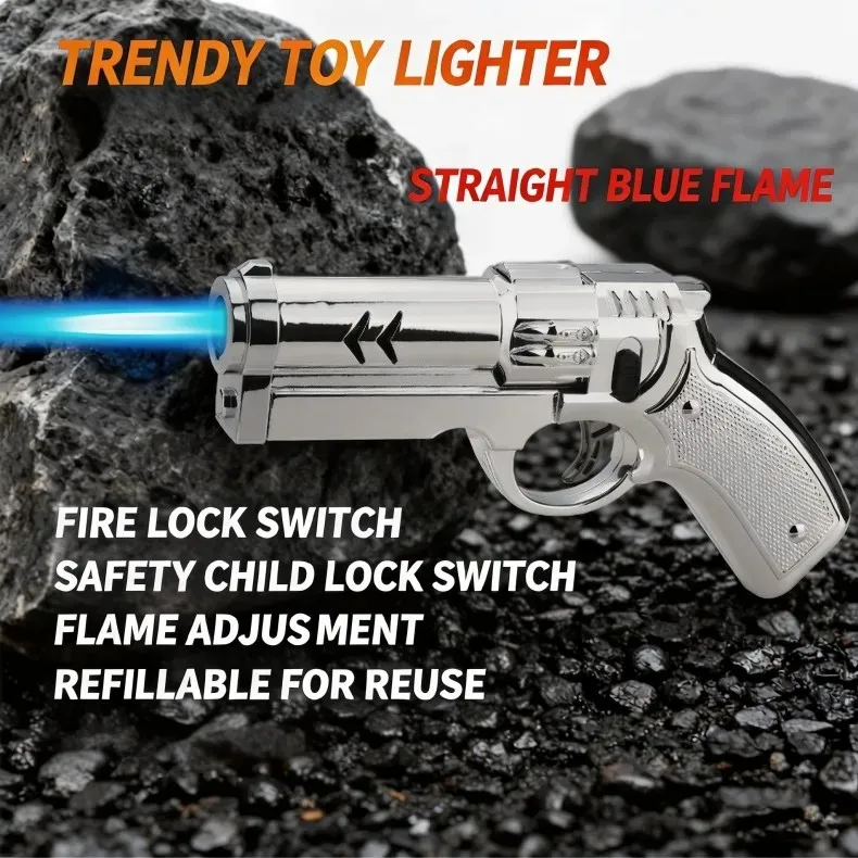 2026 Neues Kreatives Feuerzeug in Pistolenform mit Butangas-Turbine, Winddichtes Metall-Zigarrenfeuerzeug für Outdoor, Geschenk für Männer – Detail 1
