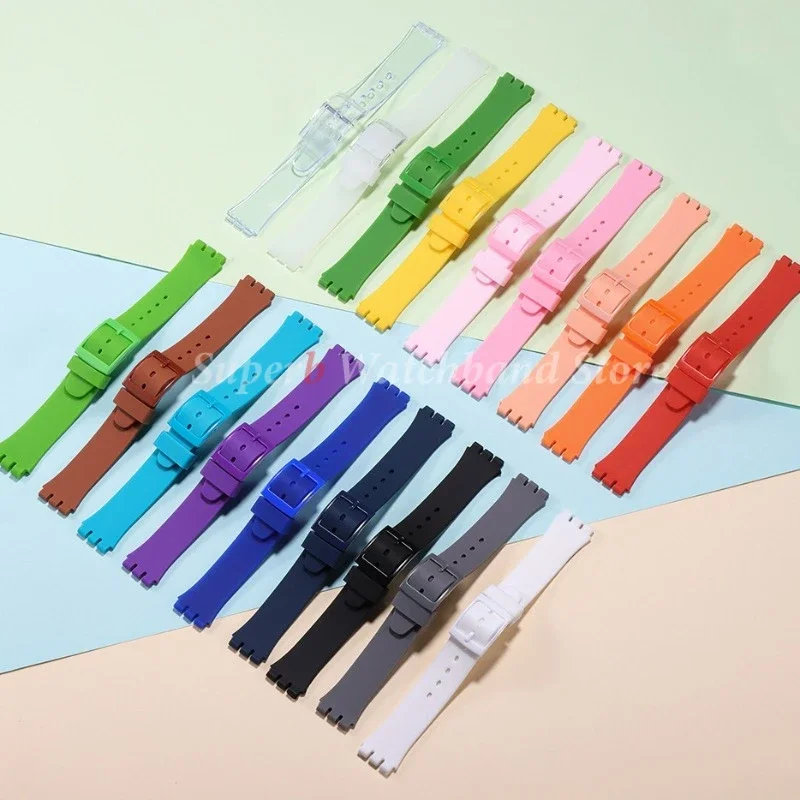 Резиновый ремешок для Swatch, красочный спортивный ремешок, сменный браслет на запястье, 16 мм, 17 мм, 19 мм, 20 мм, силиконовые аксессуары для часов