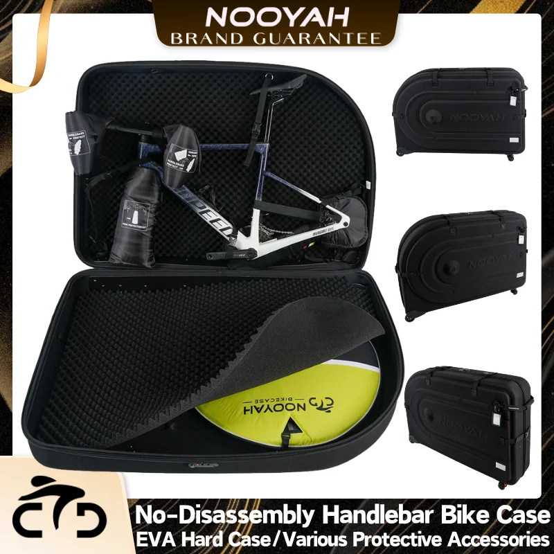 NOOYAH Bike Case No Handlebar Disassembly EVA Hard Shell Bike Travel Case for Airline Transport Complete Protective Accessories