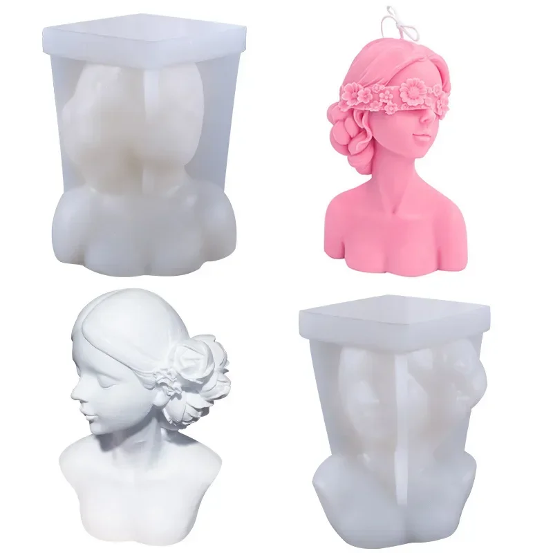 New Closed Eye Blindfold Girl Silicone Candle Mold 3d Cute Rose Girl Aromatherapy Plaster Soap Crafts Resin Mold Home Decor Gift