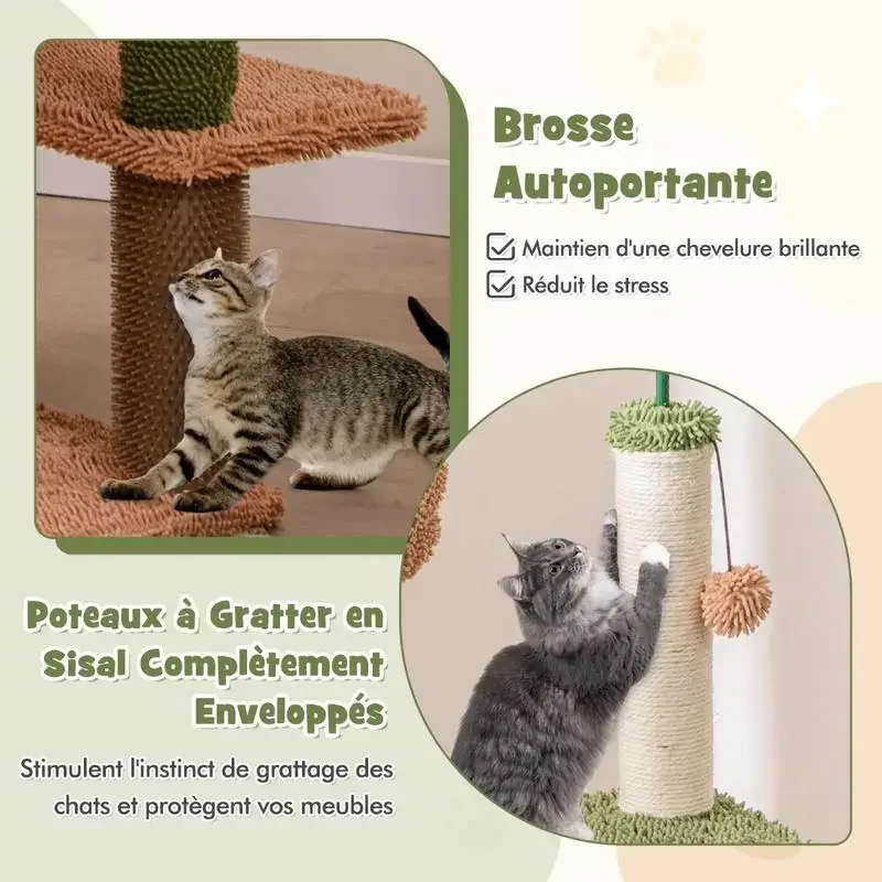 

Multilevel Cat Tree with Scratching Posts and Rope Plush Perch Toy Bed-Green