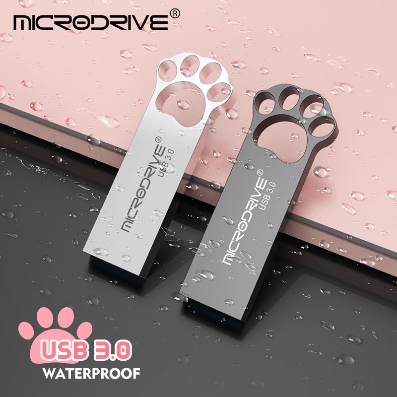Unidad Flash USB3.0 Pendrive Silver Cat Paw 64GB Pen Drive impermeable Metal U Disk Memoria Usb Cle Memoria Usb Stick 64GB